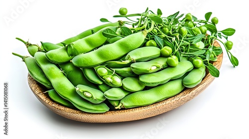 Wallpaper Mural Fresh Edamame Pods and Green Peas Displayed on a Wooden Plate with Natural Green Leaves Torontodigital.ca