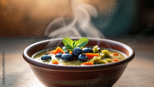 Hearty Vegetable Soup With Blueberries And Mint