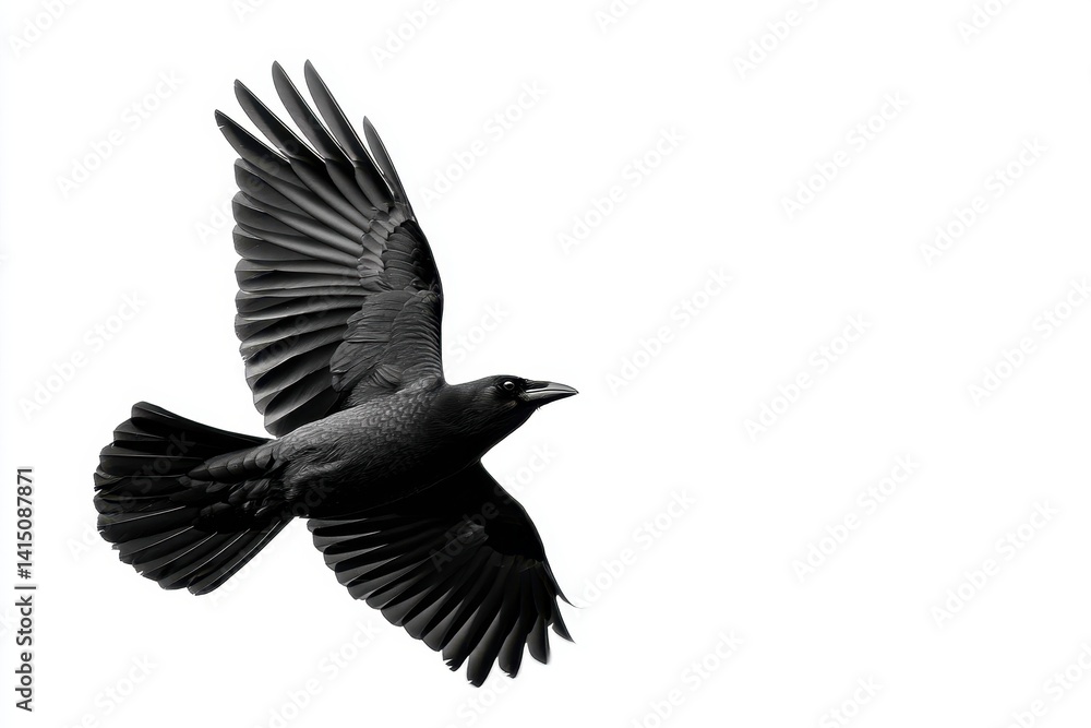 Obraz premium black flying crow with white background tattoo sketch 