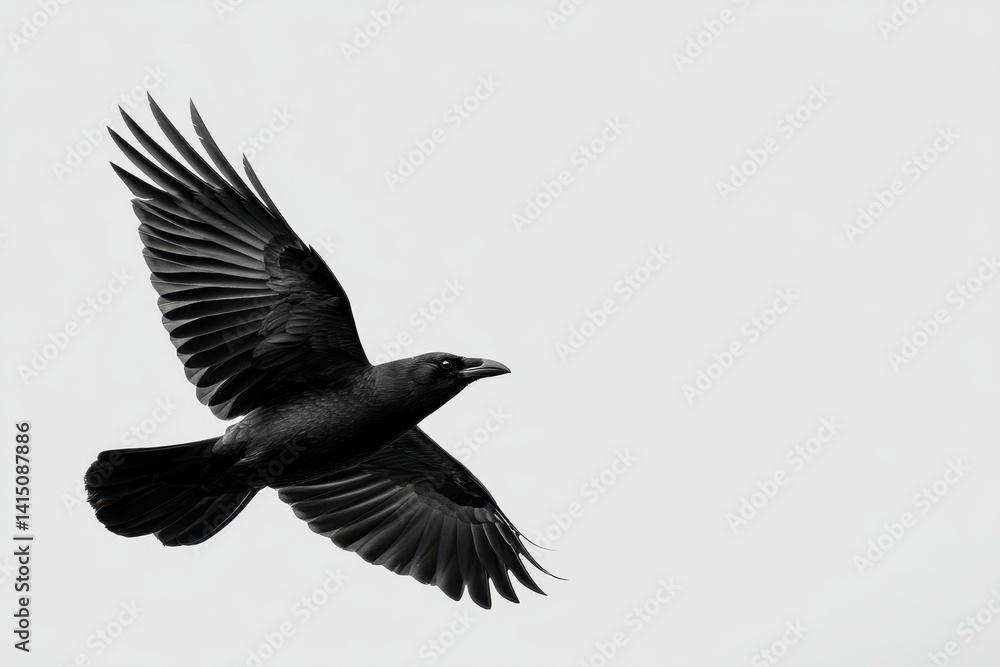 Fototapeta premium black flying crow with white background tattoo sketch 