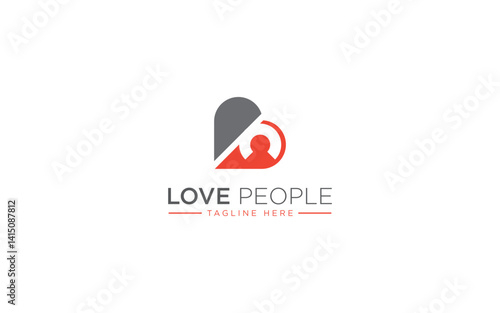 Abstract Love People Logo. Orange Gray Love people Shape with Human Icon inside isolated on White Background. Combination logo from heart and people symbol logo design concept 