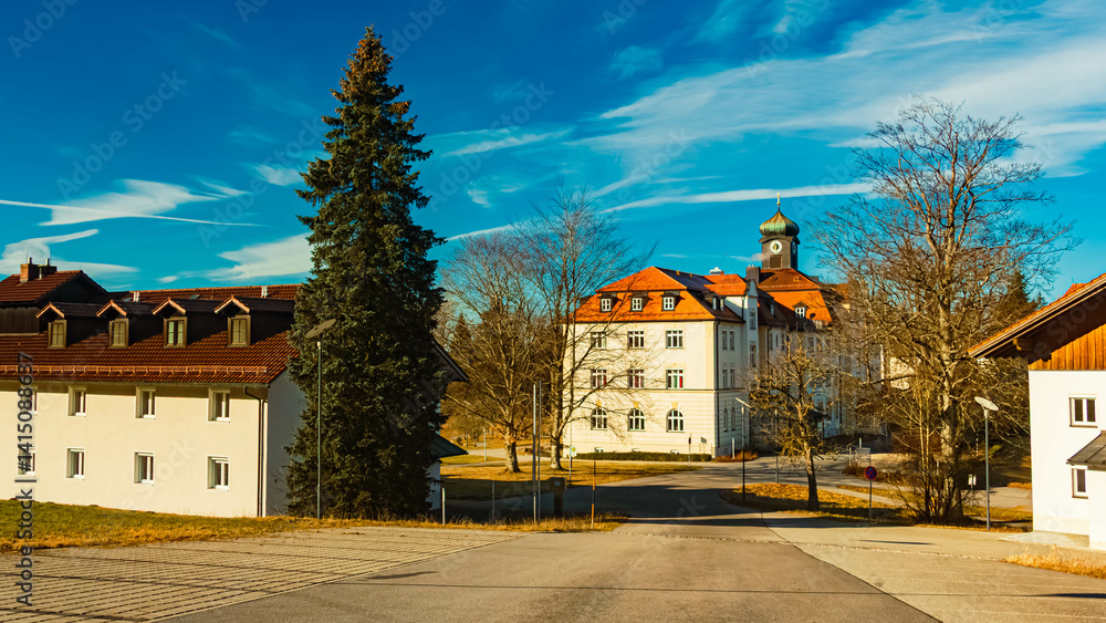 Old buildings on a sunny winter day at Kostenz, Perasdorf, Straubing-Bogen, Bavarian forest, Bavaria, Germany
