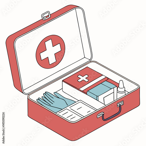 Open First Aid Kit Vector Illustration With Supplies Inside And Medical Cross