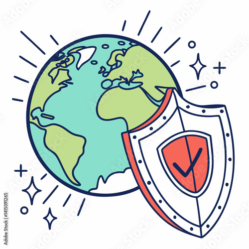 Planet Earth Security Shield For Global Protection And Data Privacy Illustration