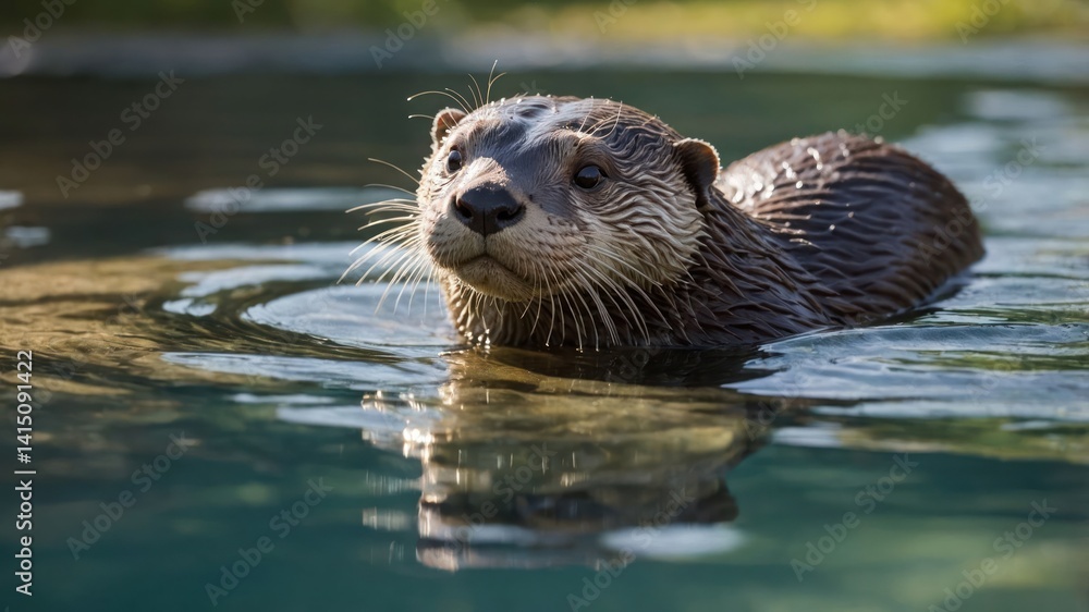 Otter Swimming in Water Looking Upward Otter Swimming in Water Looking Upward