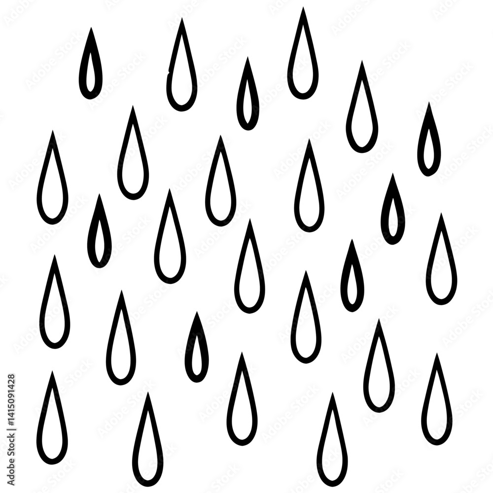 Vector silhouette of multiple raindrops falling in a vertical pattern, evenly spaced Vector silhouette of multiple raindrops falling in a vertical pattern, evenly spaced