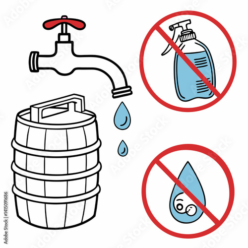 Avoid Polluted Water And Waste Prevention With Prohibition Signs Of Chemical Sprays And Microplastics