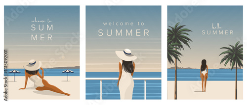 Welcome to summer poster set, collection, banners