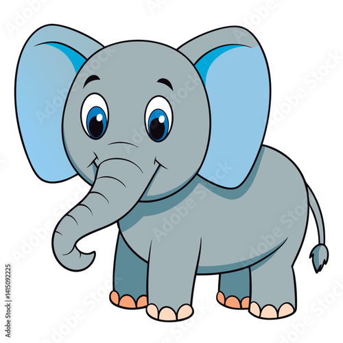 Cute cartoon elephant stands proudly.
