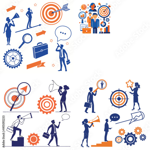 Set of people icons in black and white man and woman. Vector illustration of group of stylized people in black and whith.