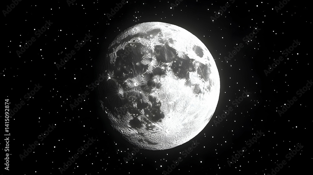 Fototapeta premium Full moon in a starlit night sky