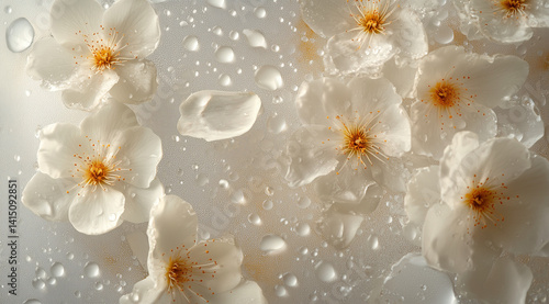 white petals and water drops