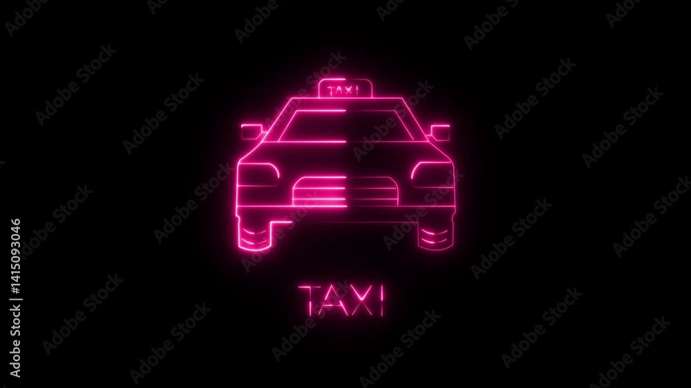 Glowing neon vertical taxi car icon animation on black background Glowing neon vertical taxi car icon animation on black background