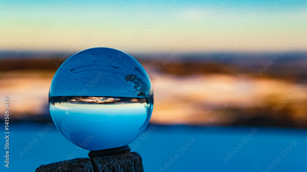 Crystal ball alpine winter landscape shot at Bad Kohlgrub, Garmisch-Partenkirchen, Bavaria, Germany