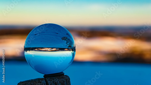 Obraz na płótnie Crystal ball alpine winter landscape shot at Bad Kohlgrub, Garmisch-Partenkirchen, Bavaria, Germany w salonie