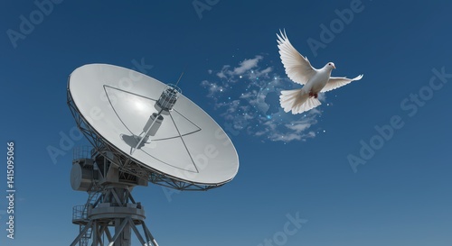 Satellite dish with flying white dove