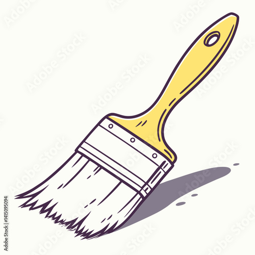 Detailed Vector Illustration Of A Clean Paintbrush With Yellow Handle