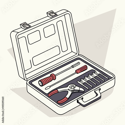 Open Tool Box Illustration Filled With Various Hand Tools And Hardware