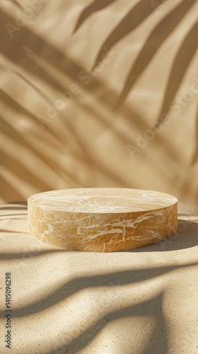 Wallpaper Mural Beige Marble Podium Under Palm Shadows Torontodigital.ca