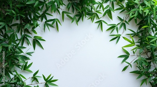 Wallpaper Mural Fresh green bamboo leaves frame on white background Torontodigital.ca