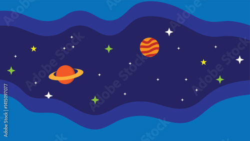 Space Planets and Stars Background Flat Style. Science and world around us vector art, illustration for children