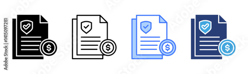 Insurance Policy icon sheet multiple style collection
