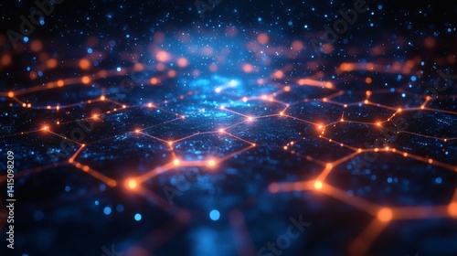 Wallpaper Mural Futuristic blue cybernetic background with intricate circuit pathways and glowing hexagonal grid layered in depth  Torontodigital.ca