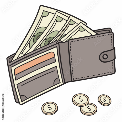 Wallet With Cash And Coins Vector Illustration For Finance And Savings