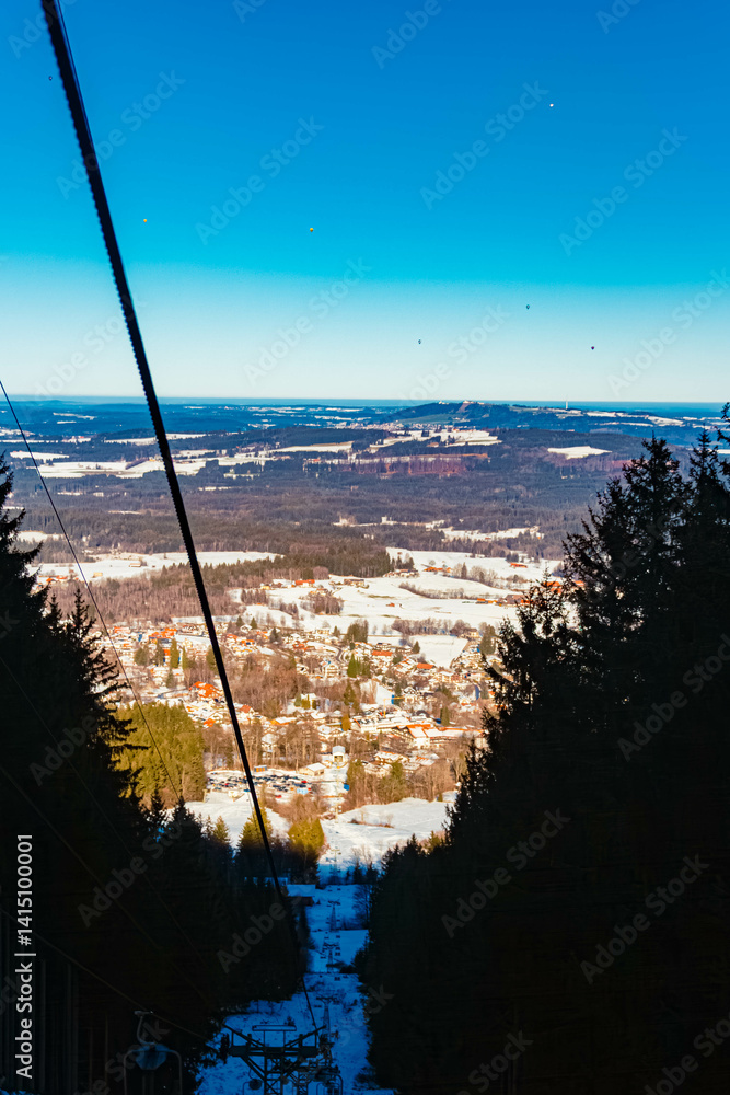 Alpine winter view with many hot air balloons at Bad Kohlgrub, Garmisch-Partenkirchen, Bavaria, Germany