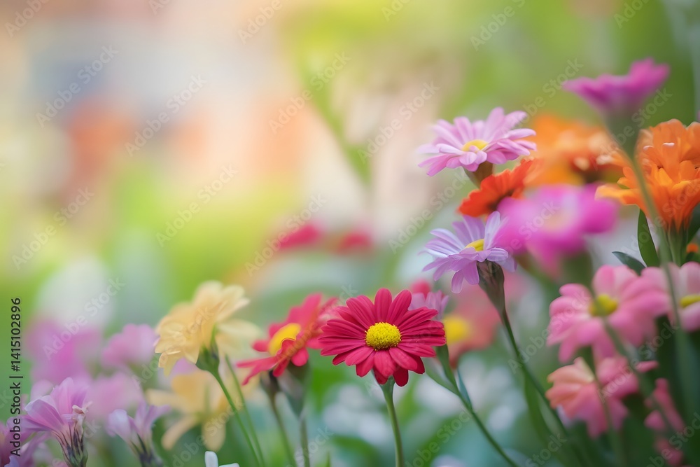Soft Focus Blooms Colorful Flowers in a Garden Soft Focus Blooms Colorful Flowers in a Garden