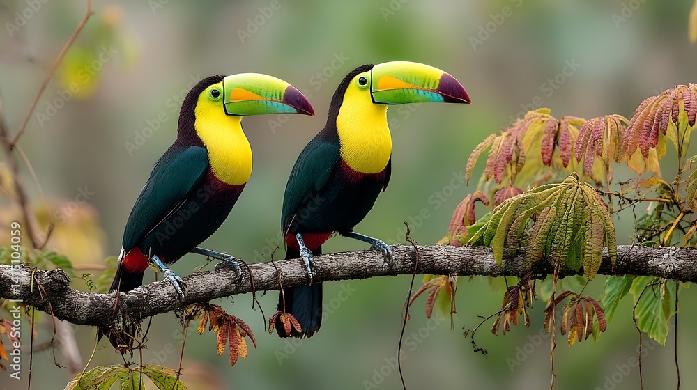 Obraz premium Two toucans perched on a branch (1)