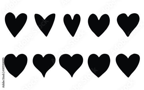 Different heart vector silhouette set