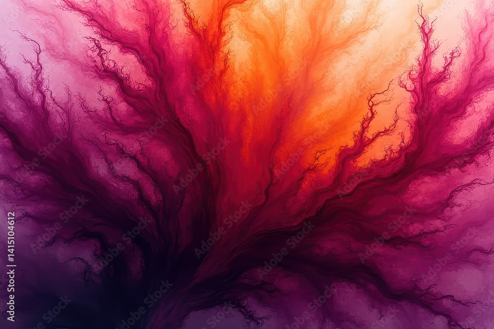 Obraz premium Mesmerizing Ink Swirls: Close-Up Experimental Photography of Magenta and Amber Blending in Water