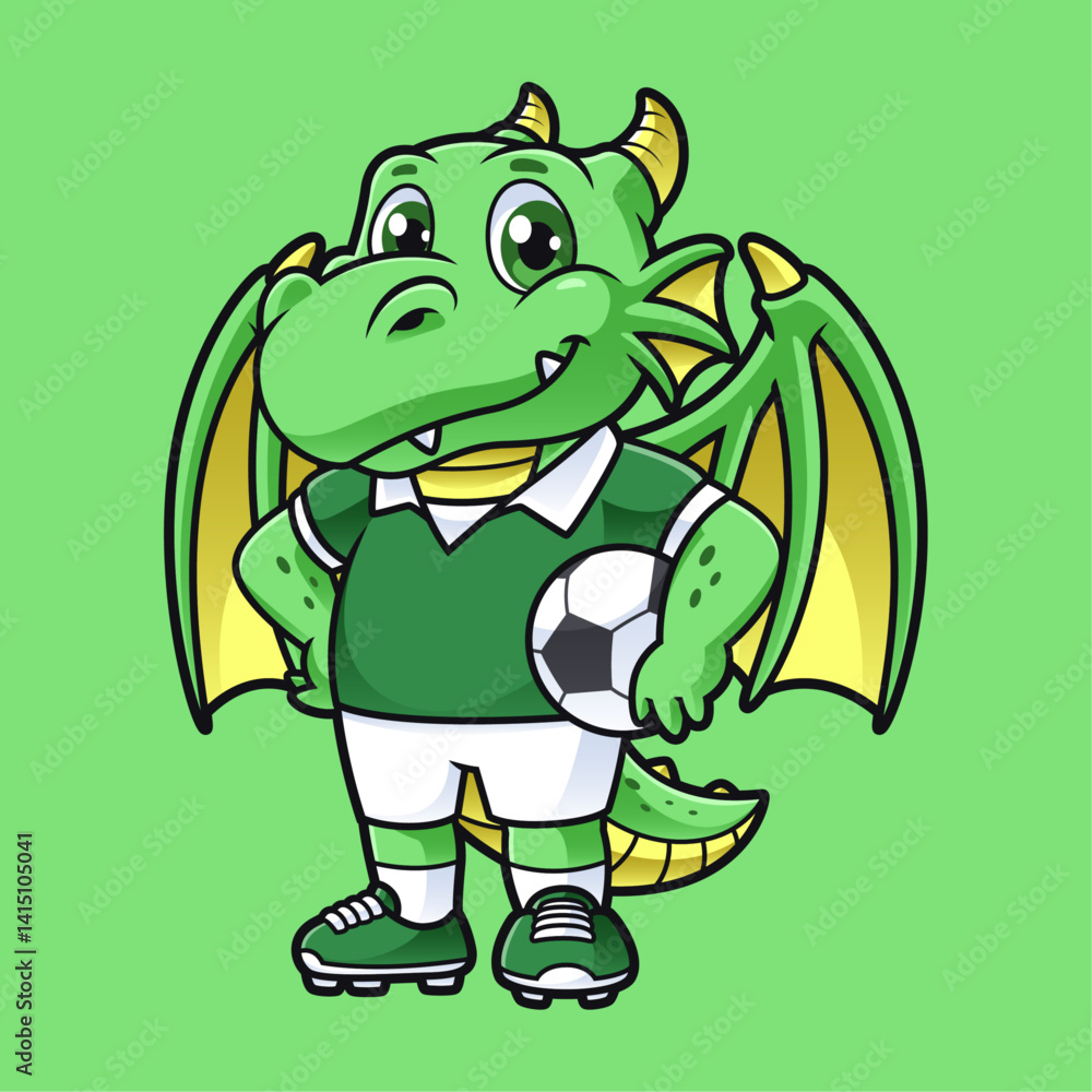 Fototapeta premium cute dragon holding soccer ball