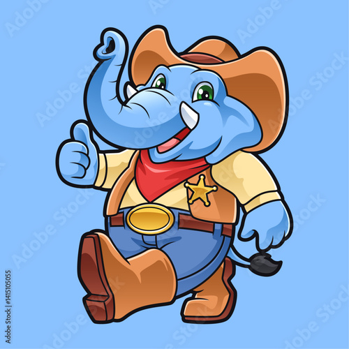 cute elephant cowboy walking