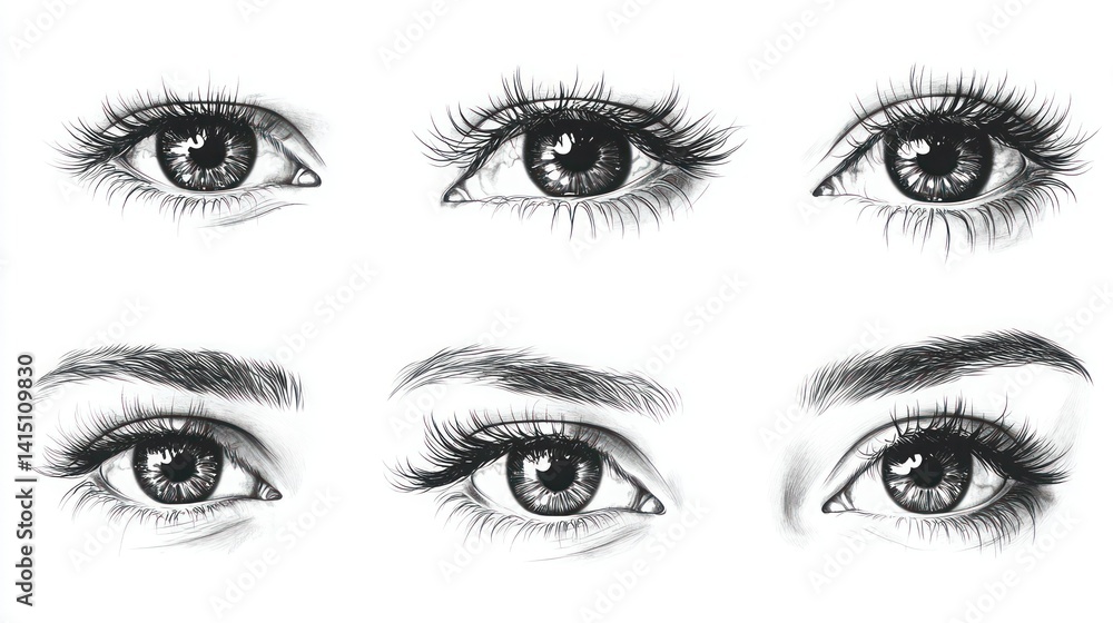 Detailed eye illustrations showcasing various eye shapes and expressions Detailed eye illustrations showcasing various eye shapes and expressions
