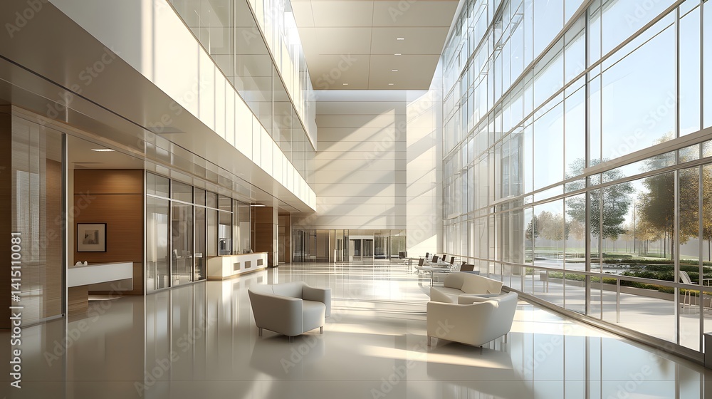 Modern Hospital Lobby in Sleek Digital Artwork Modern Hospital Lobby in Sleek Digital Artwork