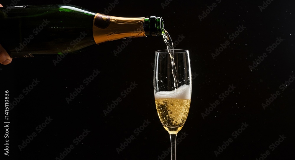 Fototapeta premium Pouring champagne into a glass against dark background