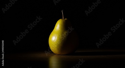 Yellow pear with dramatic lighting against a black background