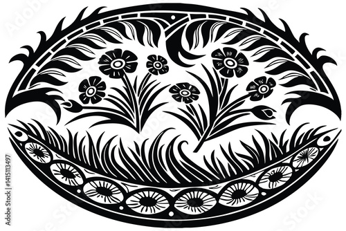 Vector floral ornament with swirl and leaf design element