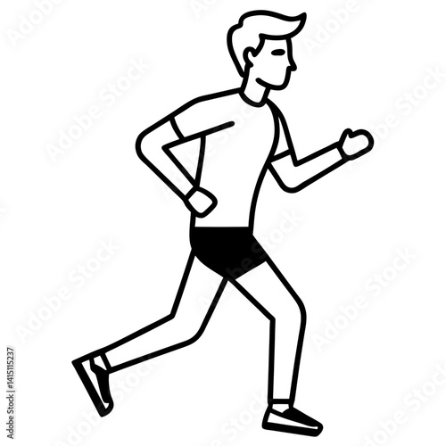 Line art vector silhouette of a person jogging, with an upright and relaxed posture