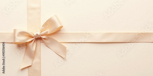 Elegant Cream Satin Ribbon Bow on Pale Background, Perfect for Festive Occasions and Elegant Designs
