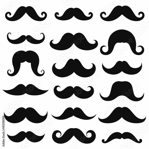 Set of Black Silhouette Mustache Icons in Various Styles