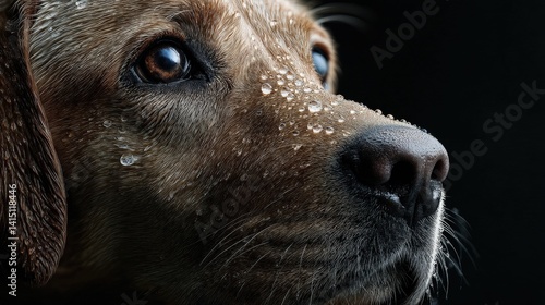 Curious labrador retrieving home environment hyperrealistic portrait indoor lighting close-up view dog personality