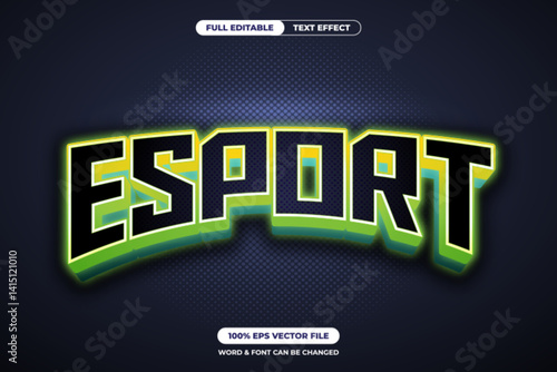 Stylish green themed esport text effect for gaming titles, banners, or team branding. Fully editable vector format for easy customization