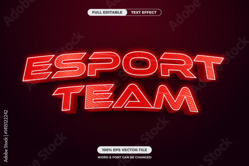 Striking red esport team text effect with a glowing striped design. Ideal for pro gaming teams, tournaments, and digital banners. Fully editable EPS vector format