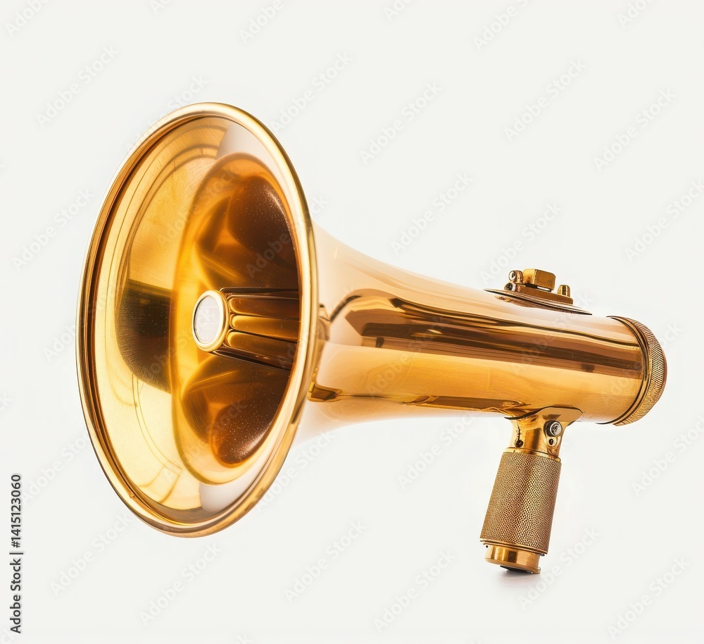 Obraz premium Elegant brass megaphone with shiny surface on a light background.