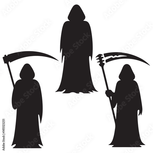 set vector various halloween grim reaper silhouettes