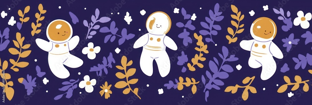 Cute Astronauts in a Floral Space Cute Astronauts in a Floral Space