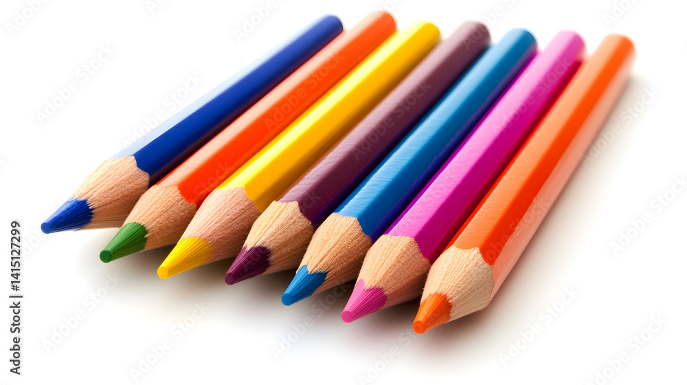 vibrant set of colored pencils arranged in row, showcasing spectrum of bright hues vibrant set of colored pencils arranged in row, showcasing spectrum of bright hues